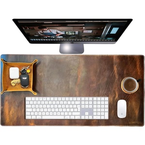image:imageLeather Desk Mat Set 32x16  Full Grain Large Computer Gaming Mouse Pad  NonSlip Table Cover Blotter Protector Smooth Control Stitched Edges Desktop Laptop Accessory with Valet Tray amp CoasterBrown