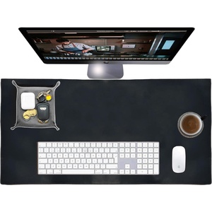 image:imageLeather Desk Mat Set 32x16  Full Grain Large Computer Gaming Mouse Pad  NonSlip Table Cover Blotter Protector Smooth Control Stitched Edges Desktop Laptop Accessory with Valet Tray amp CoasterBlack